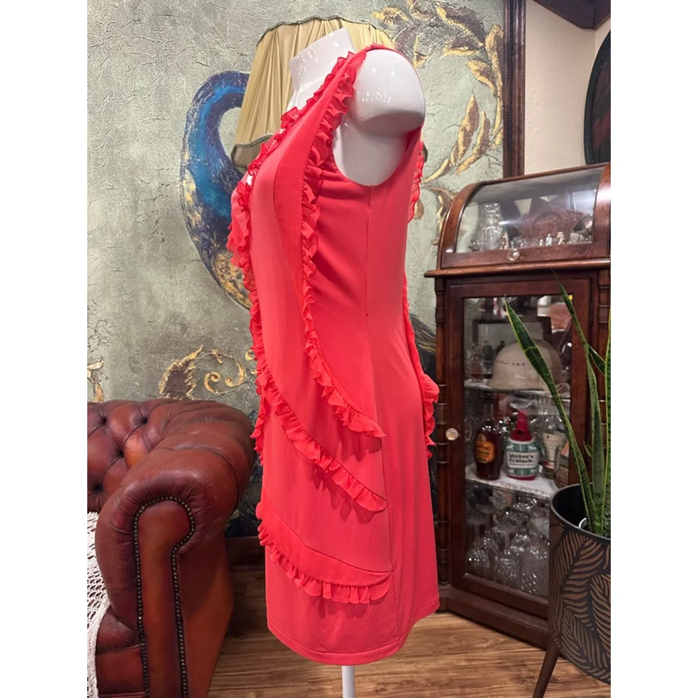 Tahari Arthur S Levine Coral Ruffle Sheath Dress Size 6 - Picture 4 of 10